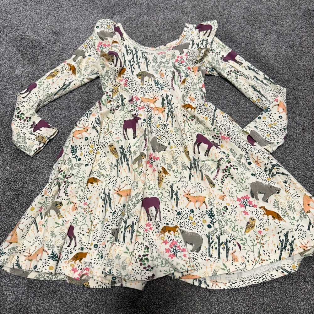 Tea Collection Woodland Animal Print Ruffle Dress Sz 6 - Picture 3 of 5